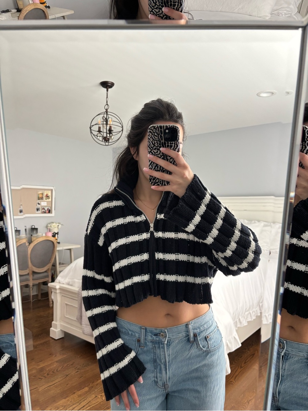 zara striped zipper cardigan